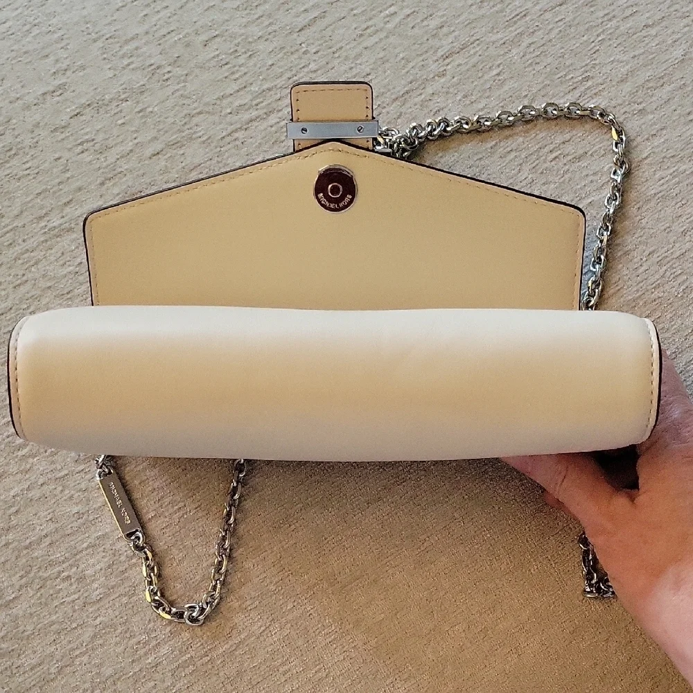 Michael Kors Penelope Cream Clutch with Silver Chain